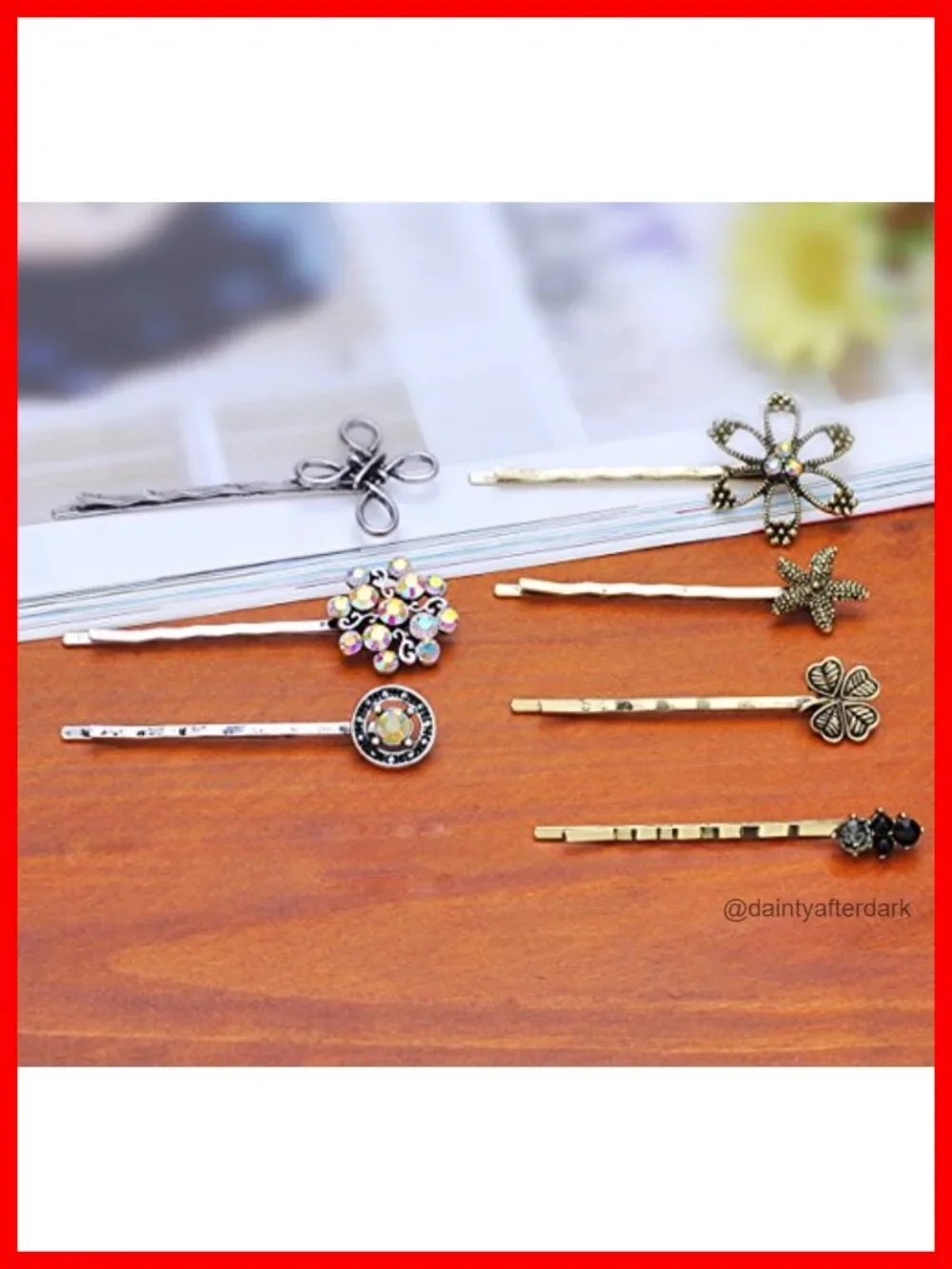 Vintage Alloy Mixed Hair Bobby Pins, 10 Pcs No Repeat
